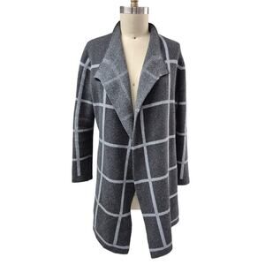 Banana Republic Grid Open-Front Cardigan Sz M Gray White